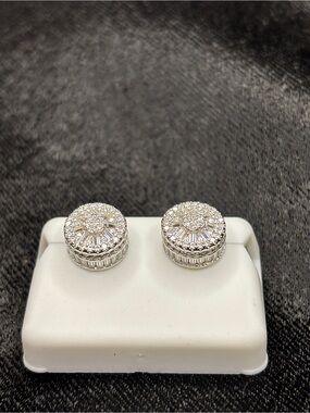 .925 Sterling Silver 2.5 CTW VVS Moissanite Baguette Sunburst Halo Earrings
